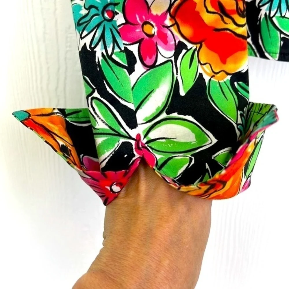 Anthracite - Bright Bold Floral Zip Up Shoulder Pad Blazer Size 4